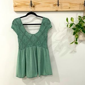 Free People double scoop neck lace blouse XS